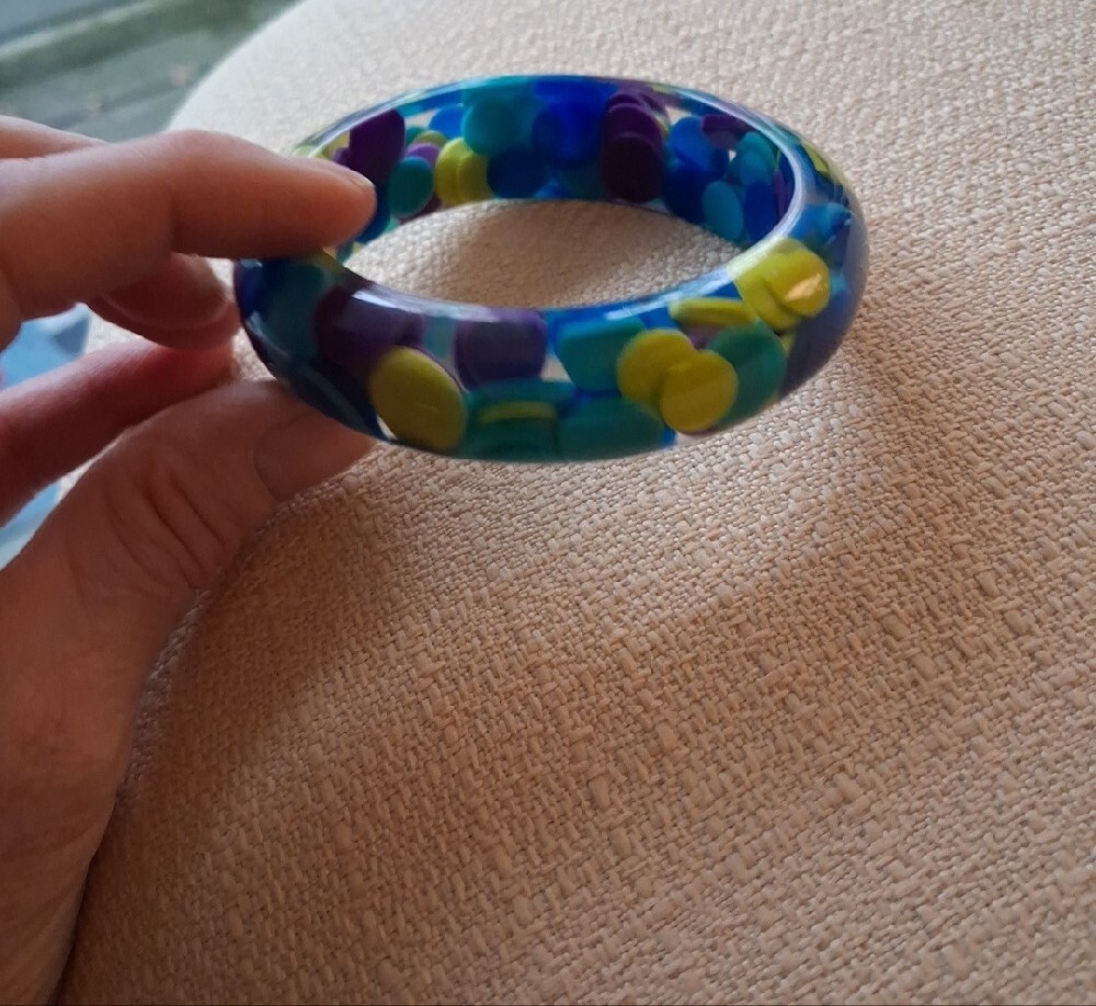 Sobral Blue, Purple & Yellow Resin Bangle Bracelet - Picture 14 of 16